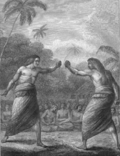 Polynesian Boxing - drawing by John Webber, printed in 1785 in Cook's Voyages 